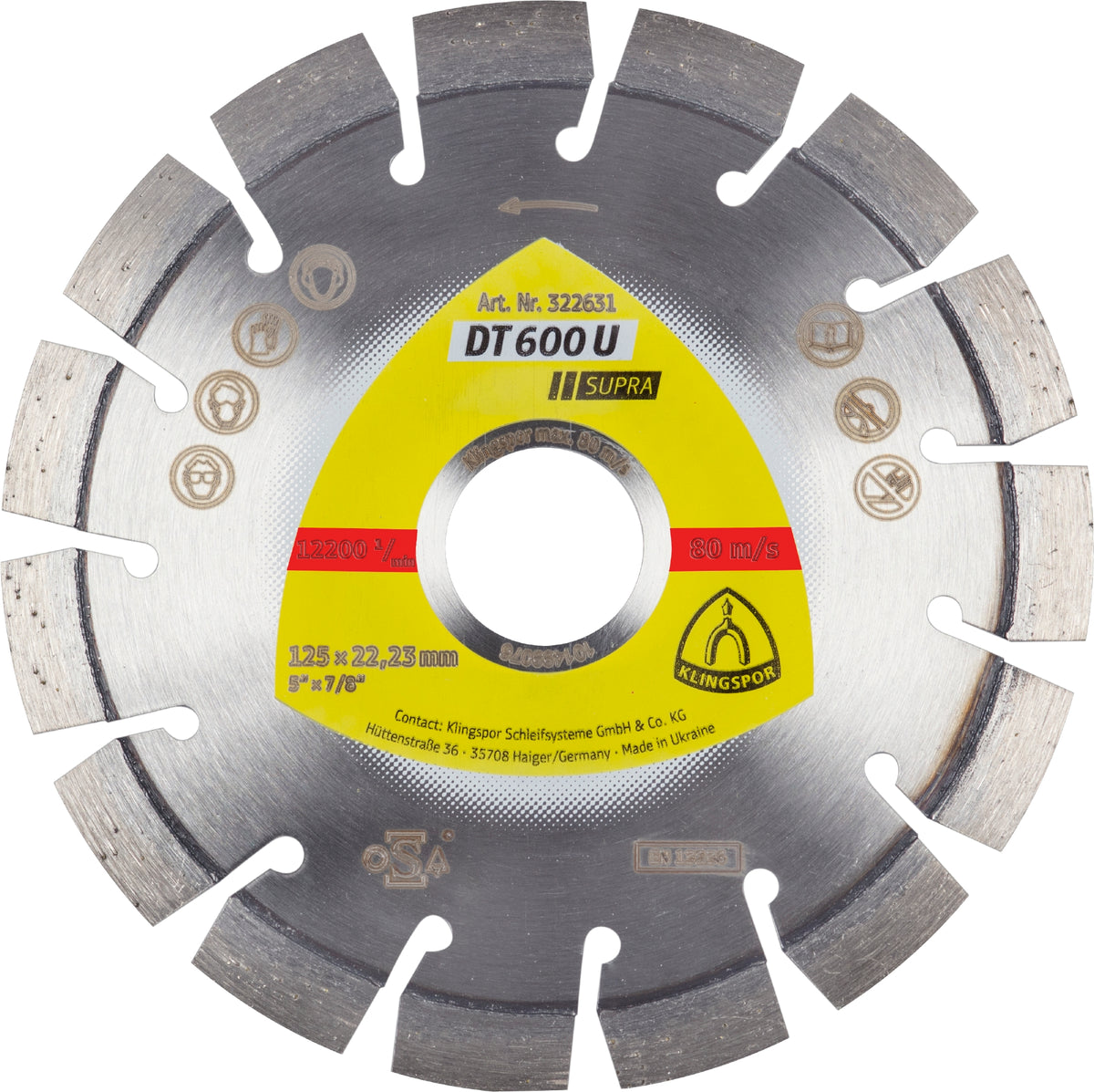 Klingspor 322631 - Segmented - Short Serration Diamond cutting blades for angle grinders DN600 5 Inch x 7/8 Inch with 15 segments - eGrimesDirect