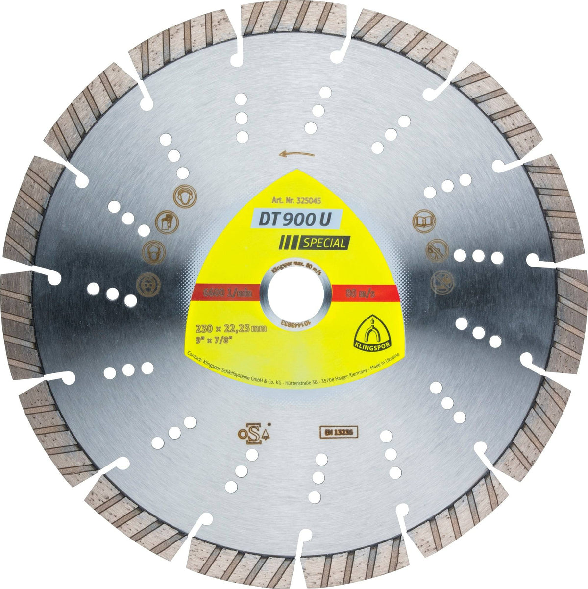 Klingspor 325206 segmented turbo diamond cutting blade for angle grinders, DN900, 4-1/2 inch x 7/8 inch, with 8 segments.