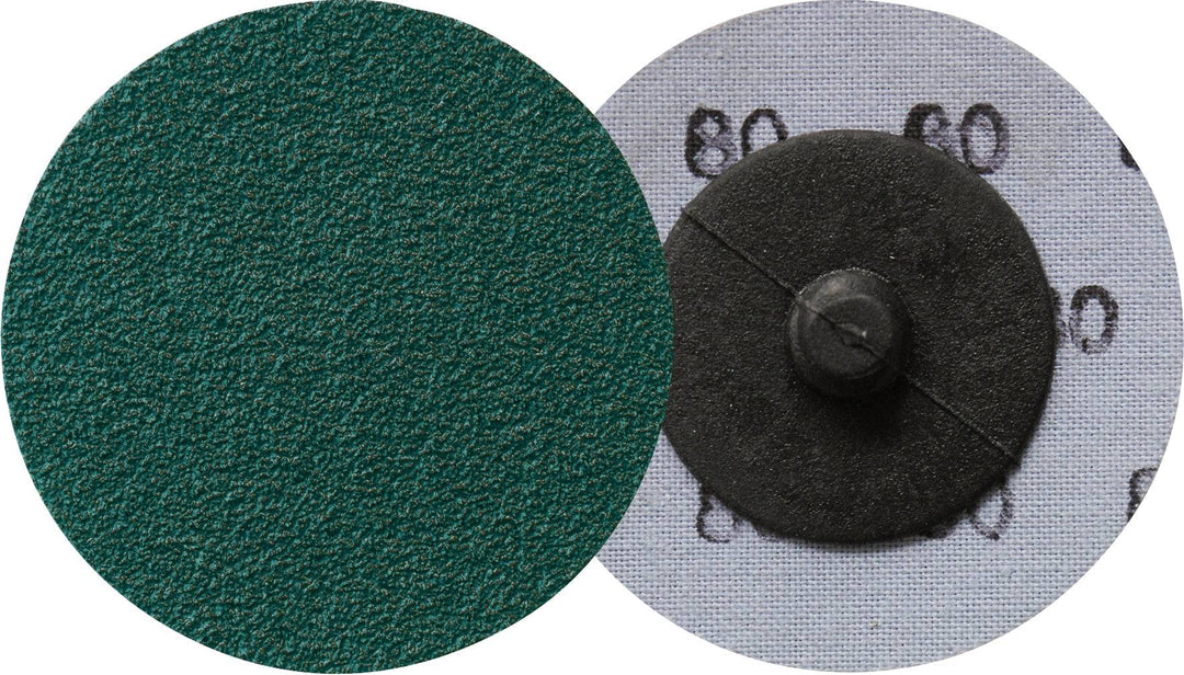 Klingspor 2-inch quick-change Roloc cloth disc with 36 grit zirconia alumina for surface grinding and polishing.