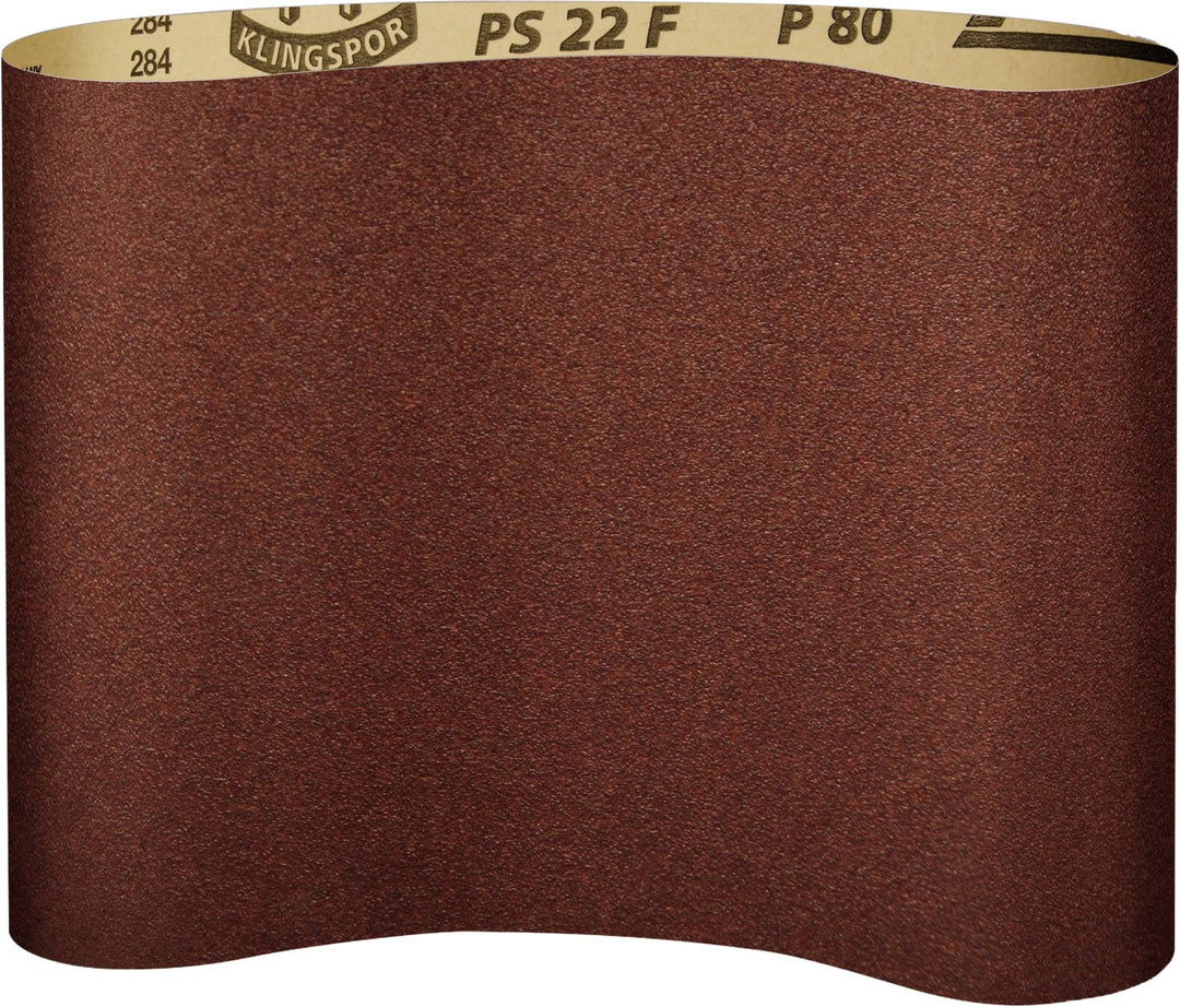 Klingspor 322535 37-inch x 60-inch sanding belt with 120 grit aluminum oxide, heavy paper backing for wide belt sanding applications.