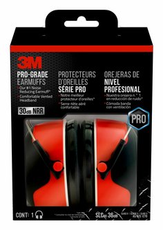 3M 90565-4DC-PS - 3M Pro-Grade Earmuffs 30 dB NRR Black/Red 1/Pack 4/Case 3M 7100107419 7100107419 - eGrimesDirect