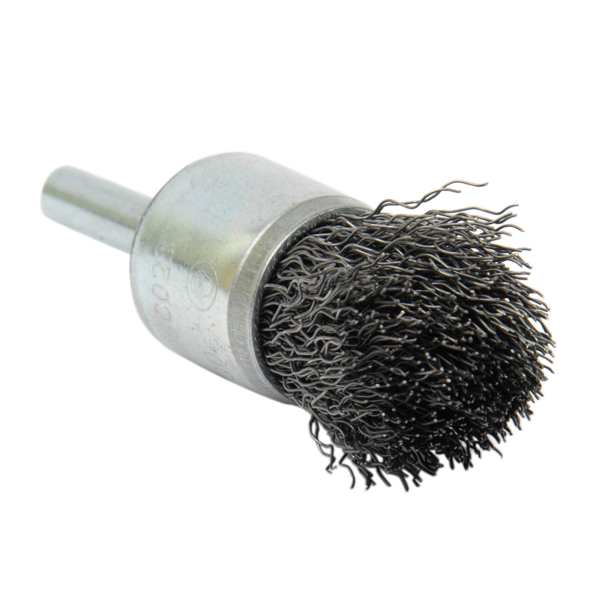AllSteel 3/4-inch mounted conical brush with metal bristles on a sturdy handle for industrial cleaning tasks.