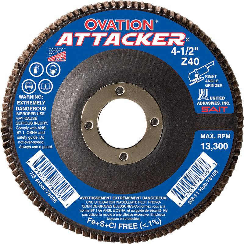 Sait Ovation 76246 7-inch Type 27 zirconia alumina flap disc for grinding and finishing on depressed center tools.