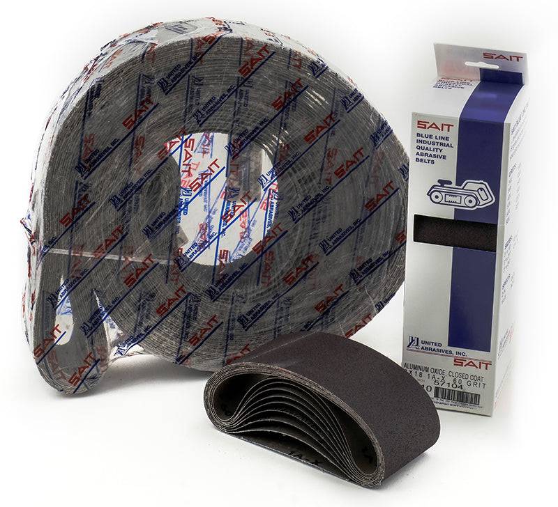 Sait 60259 1 inch x 21 inch aluminum oxide file belt with heavy cotton backing and 100 grit for heavy-duty grinding.