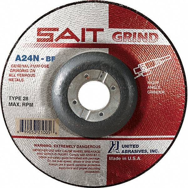 Sait Type 28 grinding wheel 4-1/2 x 1/4 x 7/8 A24 for metal grinding and finishing applications