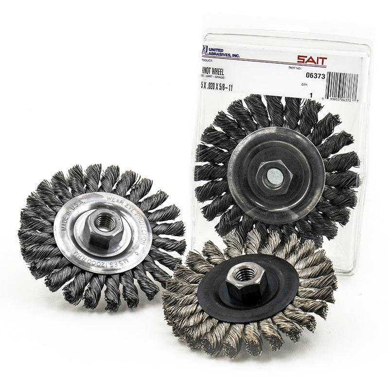 Sait 03374 stainless steel knot wheel with five 5/8-11 threaded wheels, used for industrial knot tying or securing applications.