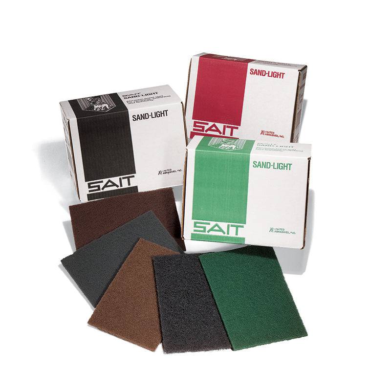 Maroon Sait Sand-Light 77447 non-woven pads, 6x9 inches, 20 per box, used for cleaning or polishing.