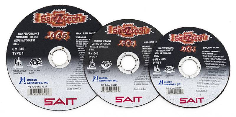 Sait Z-Tech Type 01 4-inch cut-off wheel with 0.045-inch thickness and 5/8-inch arbor for metal cutting tools.
