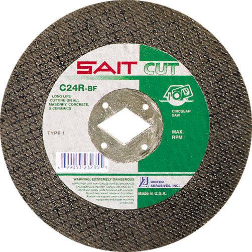 Sait Type 01 straight wheel, 6-1/2 inch diameter, 3/32 inch thickness, for C24 grinding applications.