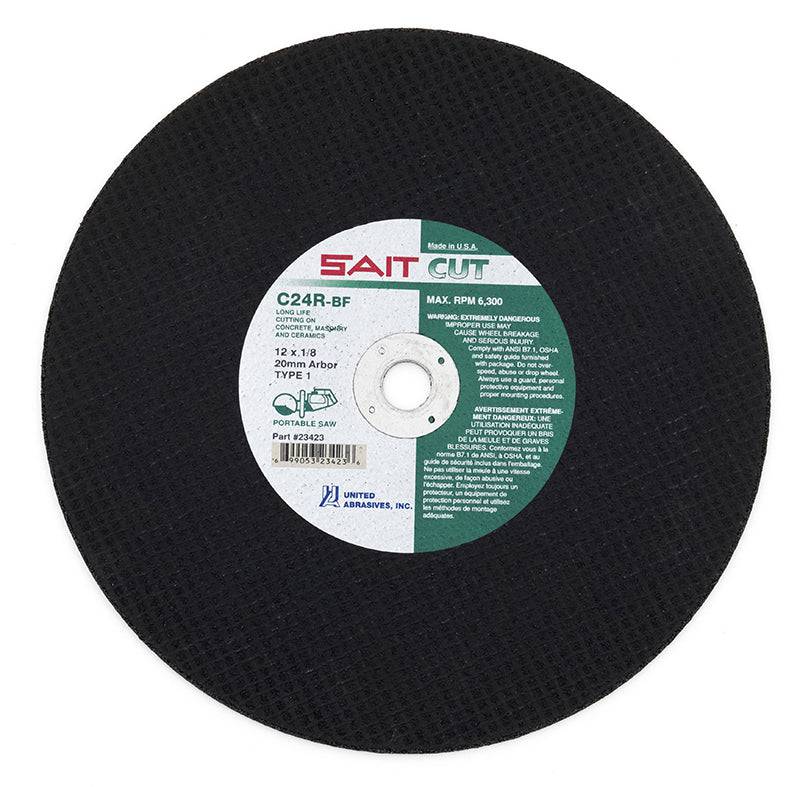 Sait Type 01 Straight Wheels, 14 x 1/8 x 1 C24, industrial cutting wheels with abrasive surface, for grinding or cutting applications.