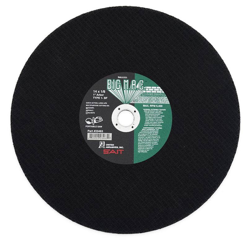 Sait Type 01 Straight Wheels, 14X1/8X20mm, Big M.A.C., metal cutting wheels for precise grinding and cutting tasks.