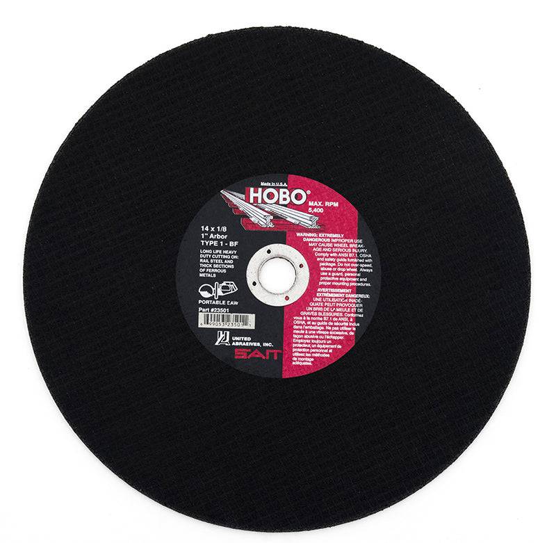 Sait Type 01 straight wheels, 14 x 1/8 x 1 Hobo, metal wheels for industrial applications, shown in black finish.