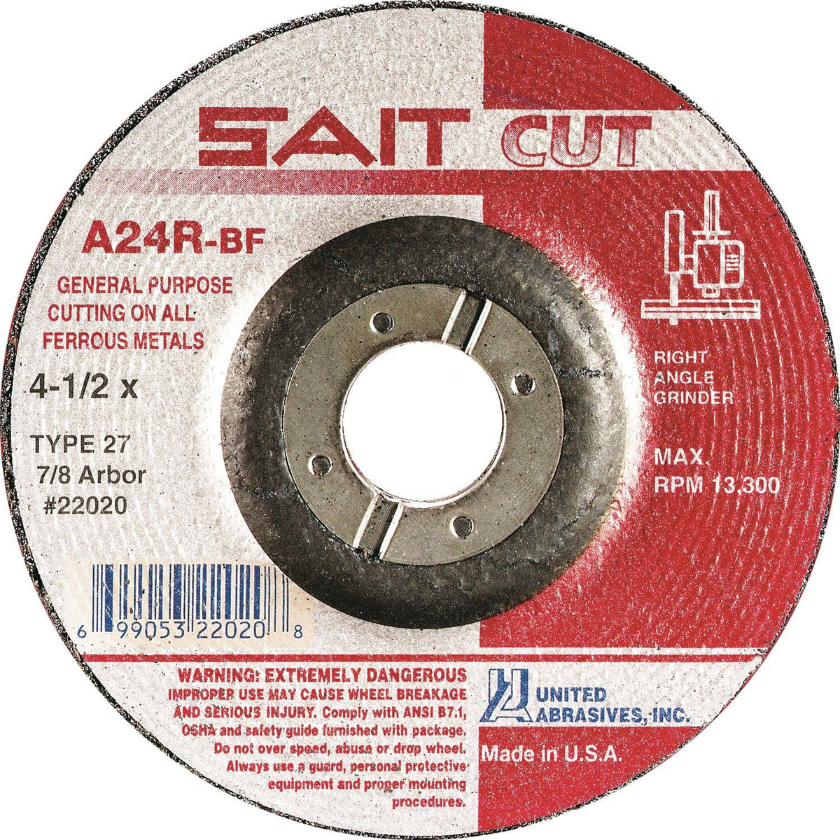 Sait Type 27 general-purpose cutting disc, 3-inch diameter, 1/8-inch thickness, suitable for metal cutting.
