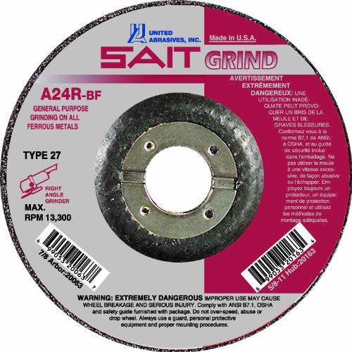 Sait Type 27 general purpose cutting disc, 7 inch diameter, 3/32 inch thickness, 7/8 inch arbor, suitable for metal cutting.
