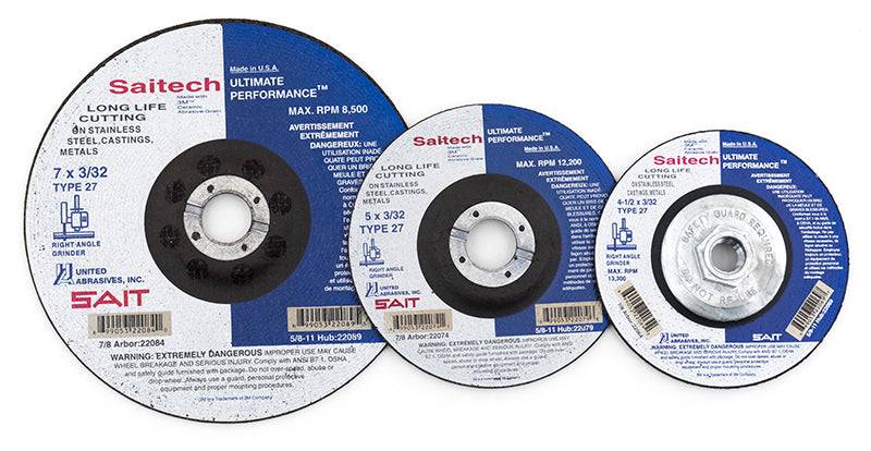 Sait Saitech Type 27 grinding wheel, 5-inch diameter, 3/32-inch thickness, 5/8-11 inch arbor, for metal grinding and grinding tools