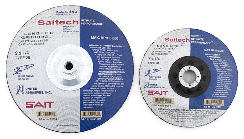Sait Type 27 depressed center grinder wheel, 4-1/2 x 1/4 x 7/8 inch, designed for grinding and cutting applications.