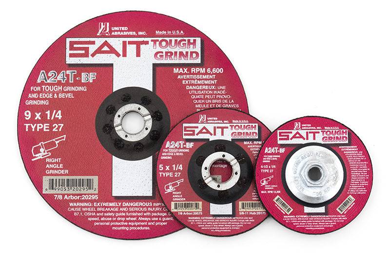 Sait Type 27 depressed center grinding wheel, 7 x 1/4 x 7/8 inches, for industrial grinding and metalwork.