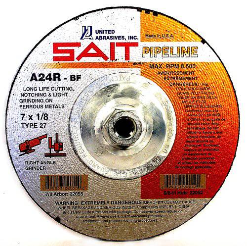 Sait Type 27 depressed center grinding wheel, 6 x 1/8 x 7/8 inches, designed for pipeline grinding applications.