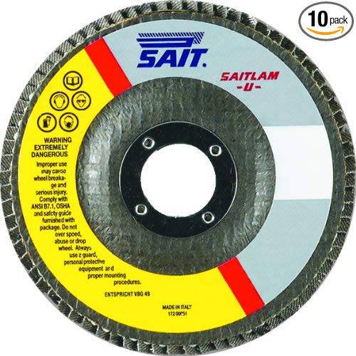 Sait Saitlam 73401 Type 29 flexible zirconia alumina flap disc, 4-inch by 7/8-inch, with 40 grit for grinding and finishing.