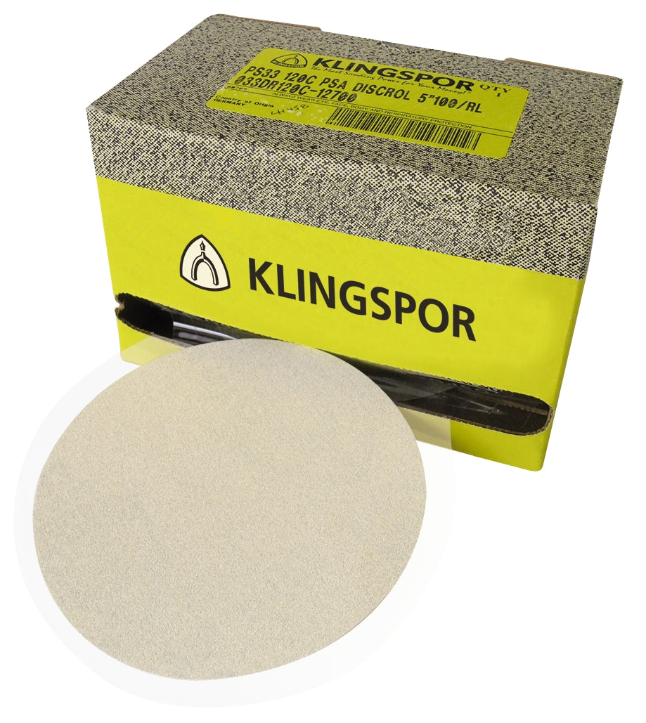 Klingspor 303322 PSA 5-inch self-adhesive paper discs with aluminum oxide, 60 grit for abrasive grinding and finishing.
