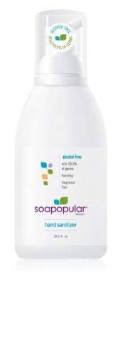Soapopular alcohol-free hand sanitizer foam in 550ml economy size bottle, featuring easy-to-use pump dispenser.