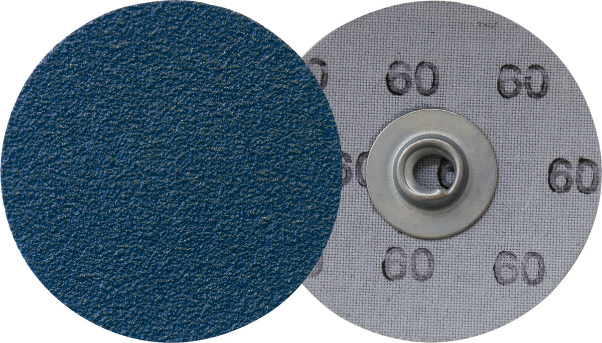 Klingspor 295315 3-inch quick-change Socatt cloth disc with 60 grit zirconia alumina Y-weight for grinding and polishing.