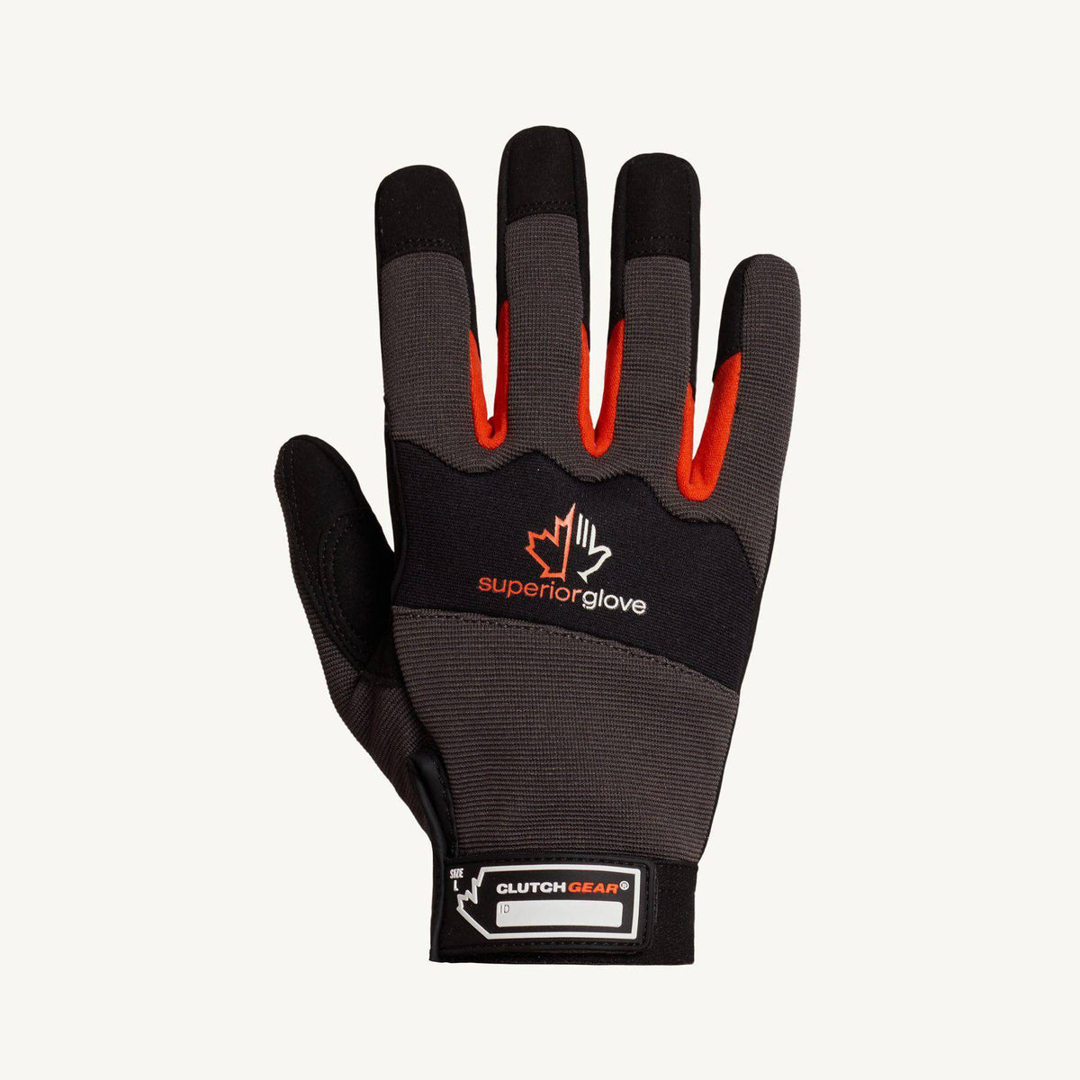 Superior Glove Clutch Gear MXBE/L mechanics gloves with synthetic leather palms in dark grey, large size, reusable work gloves.