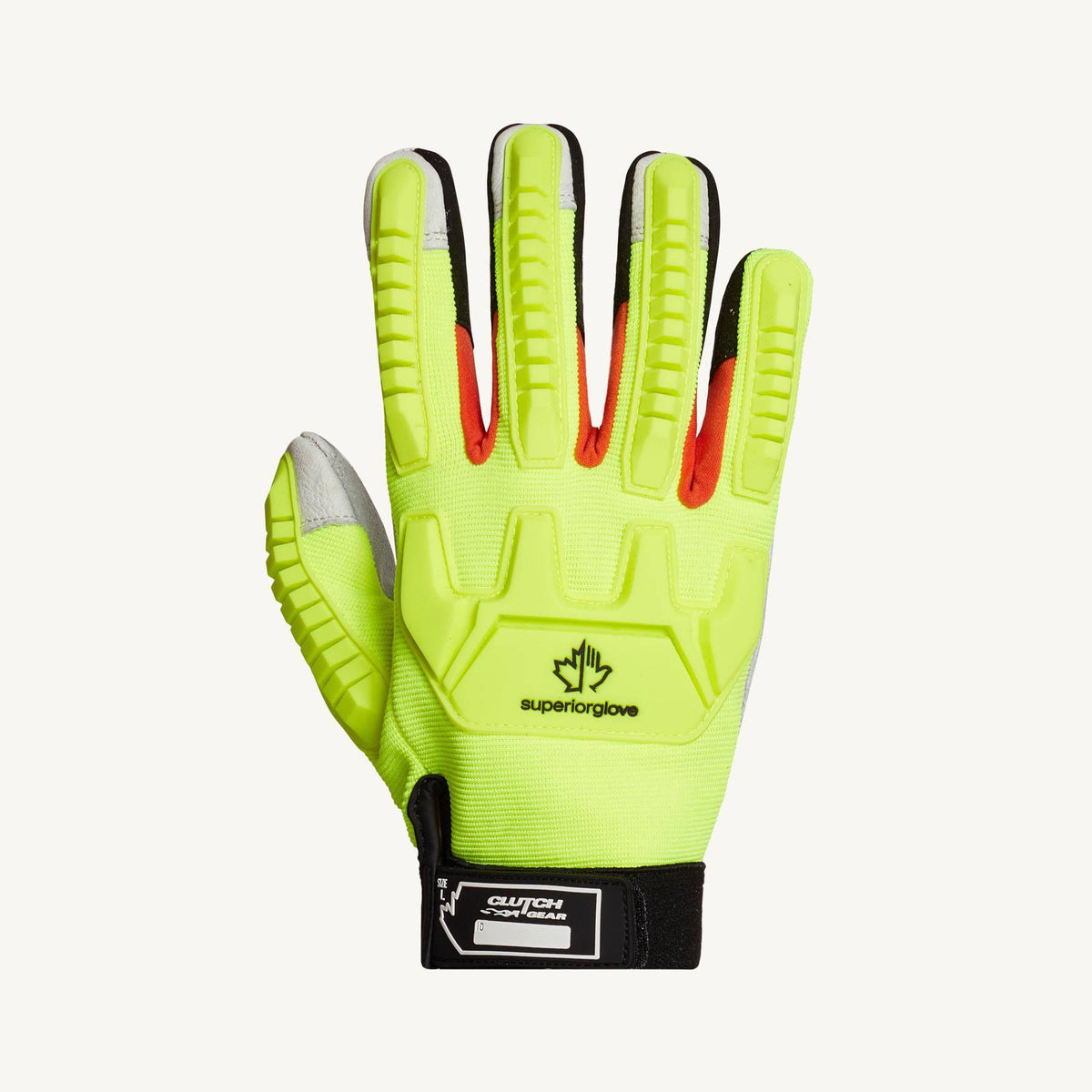 Superior Glove Clutch Gear MXGCEHVB XL goat-skin anti-impact mechanics gloves with split palm, thumb, and hi-viz taper back.