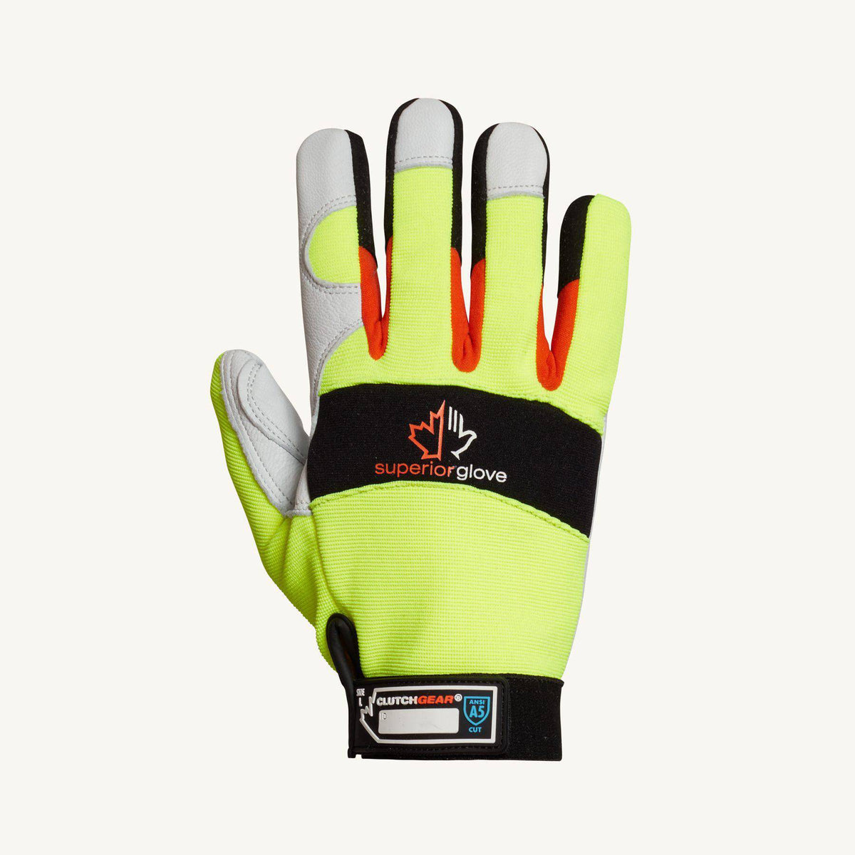 Hi-viz goat-skin mechanics gloves by Superior Glove with Kevlar and Thinsulate liner, large size, designed for durable hand protection.