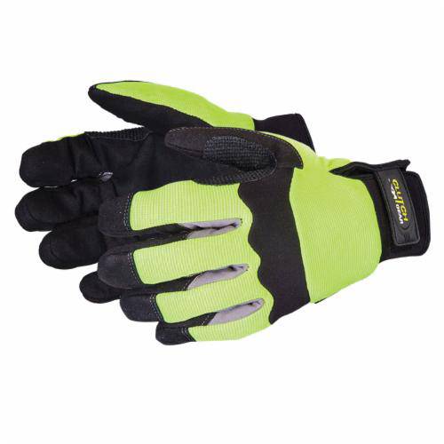 Superior Glove Clutch Gear MXHV2PB/S hi-viz puncture-resistant reusable gloves with Punkban palm and back protection, small size.