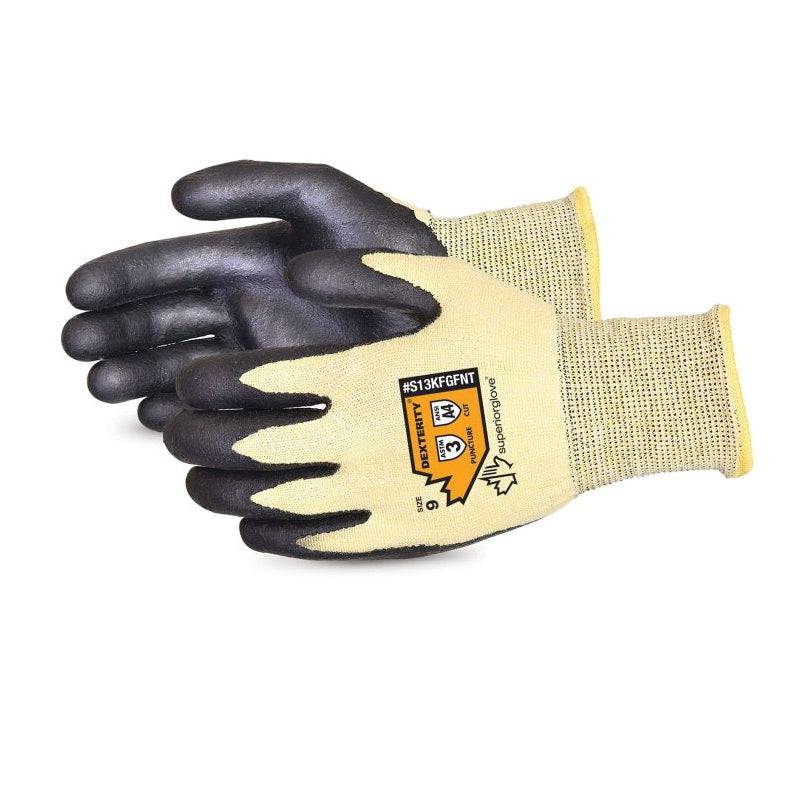Superior Glove cut-resistant 13-gauge blended Kevlar reusable gloves with foam nitrile-coated palms, size 8.