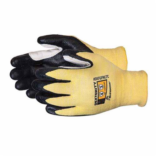 Superior Glove Dexterity SKFGFNLTC9 reusable Kevlar gloves with foam nitrile palms and leather thumb patch, size 9.