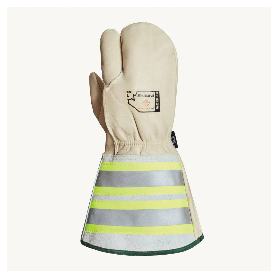 Superior Glove Endura 361DLXWLS deluxe lineman 1 finger mitt with removable liner and 6-inch reflective cuff, small size, reusable gloves.