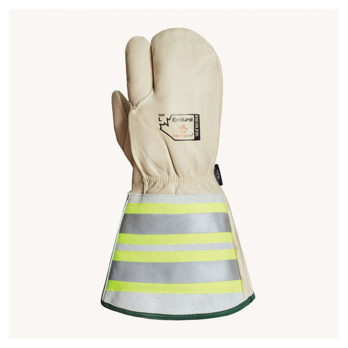 Superior Glove Endura 361DLXWLS deluxe lineman 1 finger mitt with removable liner and 6-inch reflective cuff, small size, reusable gloves.