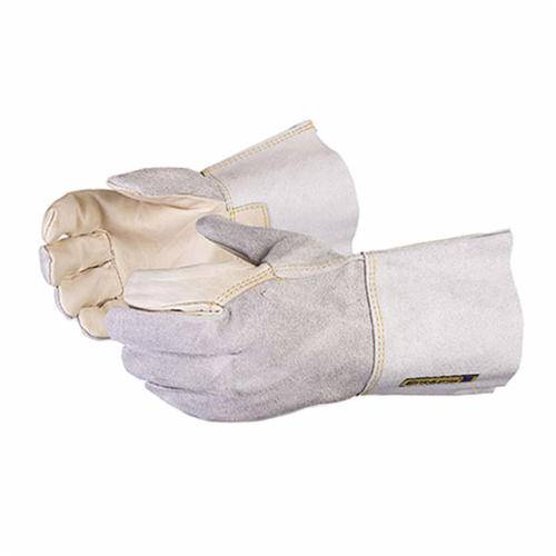 Reusable Superior Glove Endura 375CSiS with cowgrain leather palm, Kevlar stitching, split leather back, and 4-inch leather cuff in small size.