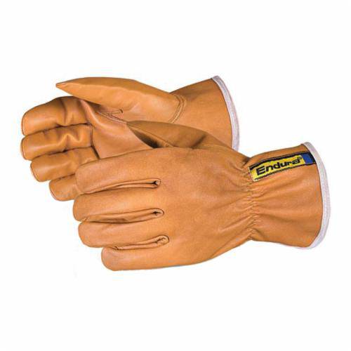 Superior Glove Endura 375KGTVBM oilbloc goatskin reusable gloves with Kevlar and Thinsulate, featuring a 4-inch taper back cuff in medium size.