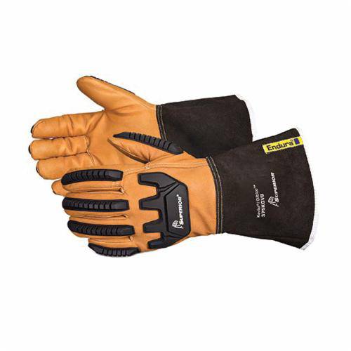 Superior Glove Endura 375KGVBXL Oilbloc goatskin gloves with Kevlar lining, taper back, 4-inch cuff, X-large size, reusable.