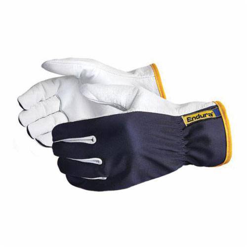 Superior Glove Endura 378GAXXS goatskin drivers glove in black with knit back and wing thumb, X-small size, reusable work glove.