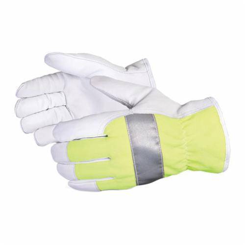 Superior Glove Endura 378GHVTLS reusable drivers' goat-skin glove with Thinsulate lining, hi-viz yellow back, and silver stripe, small size.