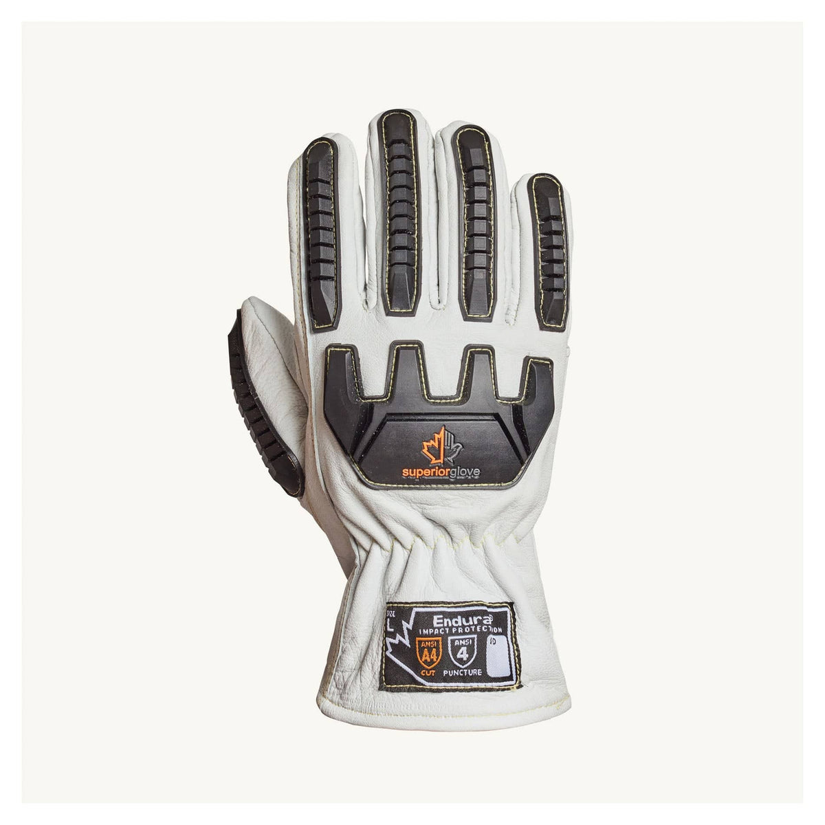 Superior Glove Endura 378GKGVBEL goat-skin reusable gloves with blended Kevlar lining, large size, for durable hand protection.