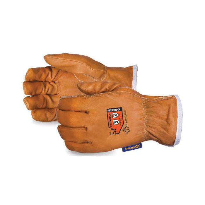 Superior Glove Endura 378GOBCXM Oilbloc goat-skin reusable glove with blended aramid and steel liner, medium size.