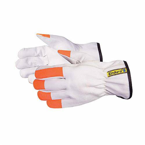 Superior Glove Endura 378GOTM goat-skin drivers gloves with keystone thumb and hi-viz orange finger tips, medium size.