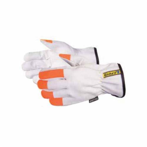 Superior Glove Endura 378GOTTLM goat-skin drivers gloves with hi-viz orange finger tips and Thinsulate lining, medium size.