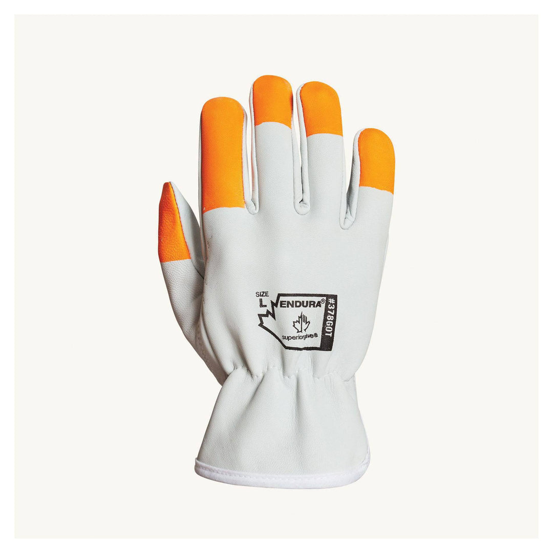 Superior Glove Endura 378GOTXS goat-skin drivers gloves with keystone thumb and hi-viz orange finger tips, X-small size.