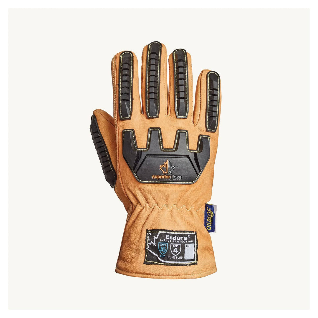 Superior Glove Endura 378KGTVBXS goat-skin drivers gloves with Kevlar, Thinsulate lining, and Oilbloc, X-Small size, reusable work gloves.