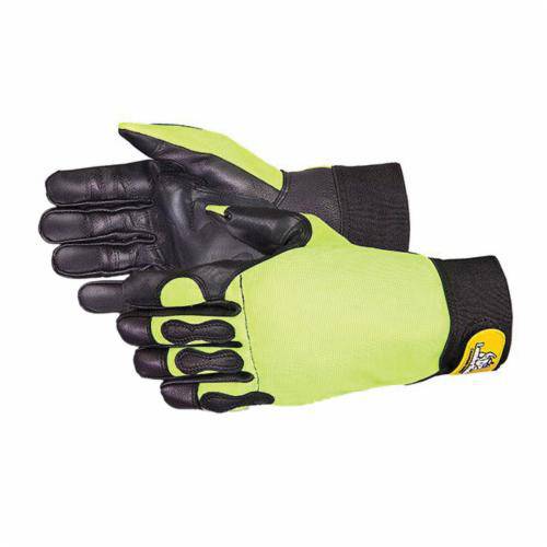 Superior Glove Endura 385CS XL hi-viz chainsaw glove with Kevlar lining and vibration dampening for lumberwork safety.