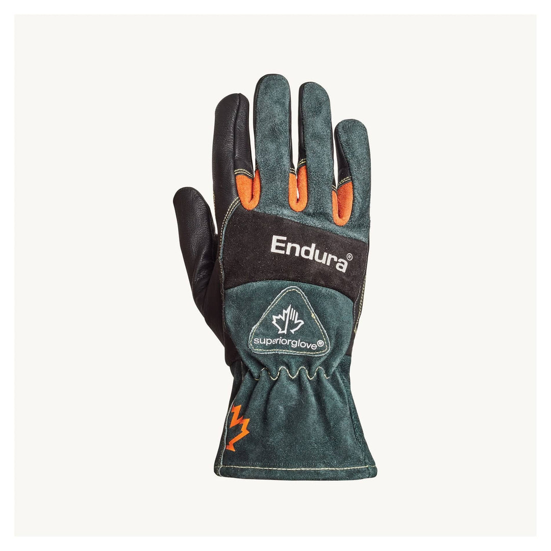 Superior Glove Endura 398GLBBXL black goat-skin reusable gloves with TIG reinforced palm lining and Kevlar sewn back, X-Large size.