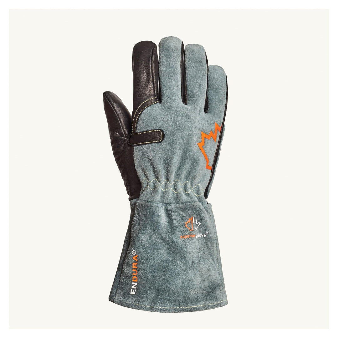 Superior Glove Endura 398KGLBGM MIG welder gloves with cowgrain leather, Kevlar lining, foam back, medium size, reusable protective gloves.