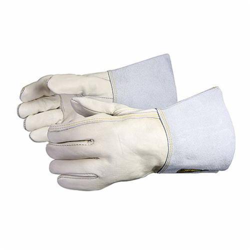 Superior Glove Endura 399SC4-S cowgrain leather reusable gloves with strap thumb and 4-inch split leather cuff, small size.