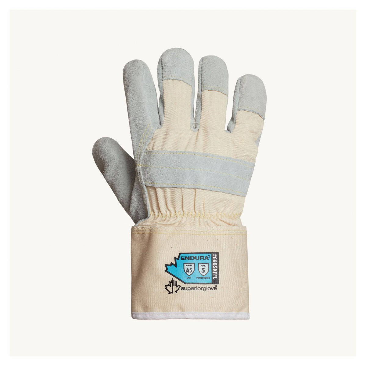 Superior Glove Endura 69BSKFFL3X side-split leather fitters gloves with Kevlar lining and safety cuffs, 3X-large size.